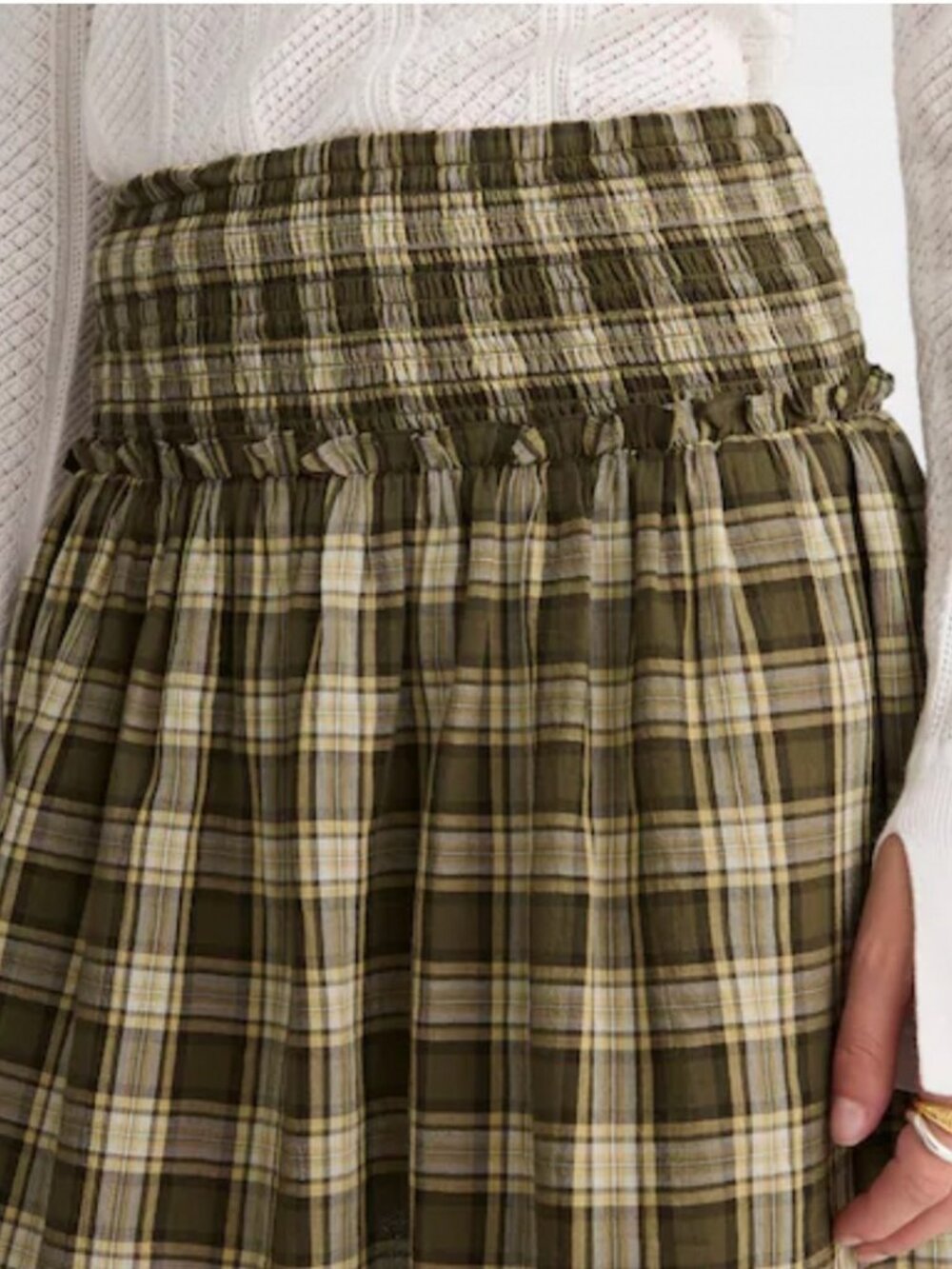 Madewell Smocked-Waist Mini Skirt Plaid Checkered Faded Ivy | S